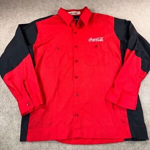 UniFirst Coca-Cola Work Shirt Red Black Color Block Button Up Mens Large
